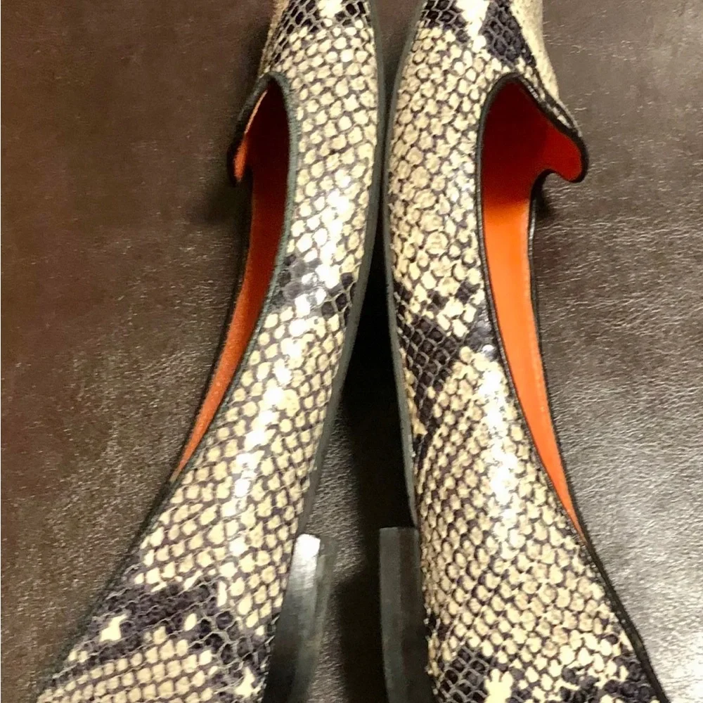Via Spiga Women's Snake-Print Pointed Flats in Black & Cream